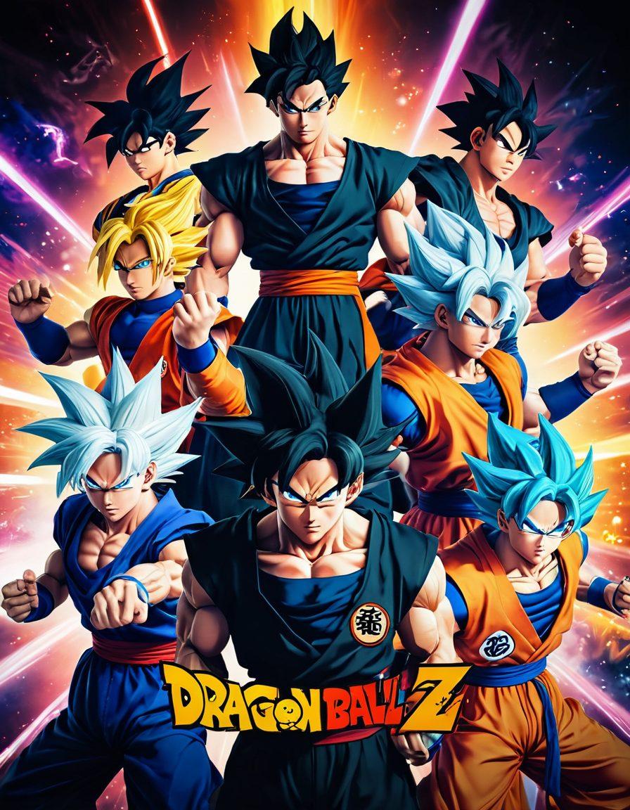 A dynamic scene featuring a diverse group of cosplayers in stunning Black Goku costumes, showcasing various poses and expressions of Saiyan power and unity. The background highlights a vibrant convention atmosphere with colorful banners and excited fans. Include elements of Dragon Ball Z such as energy auras and iconic symbols. The mood is celebratory and lively, emphasizing creativity and community. super-realistic. vibrant colors. 3D.